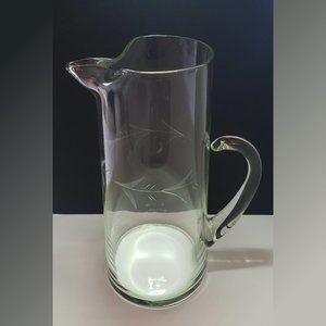 Vintage Etched Leaf Clear Glass Pitcher